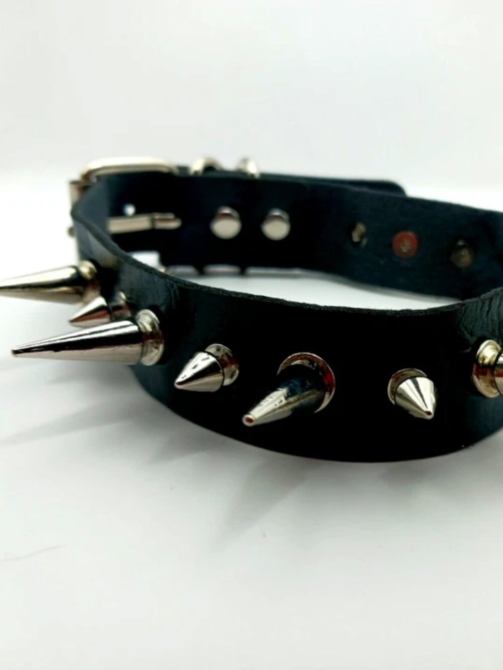 Gothic Multi Large + Small Spiked Choker-Necklace Vegan Leather-Black